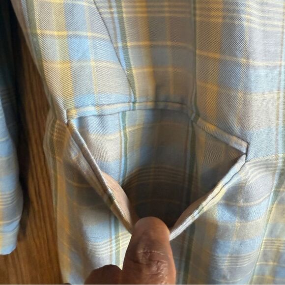 Vintage Gap Blazer Womens Large Blue Yellow Plaid Print Linen 1990s - Picture 4 of 9